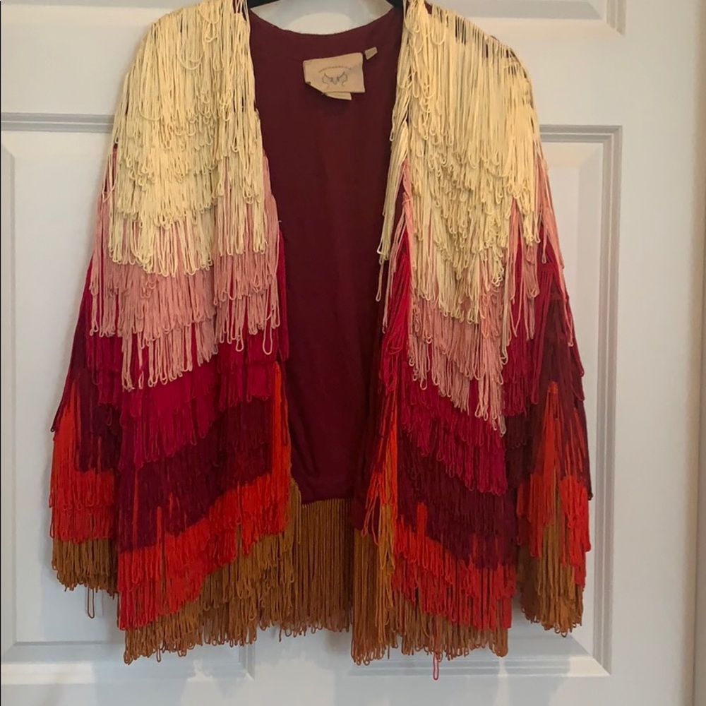 Anthropologie ombré fringe jacket